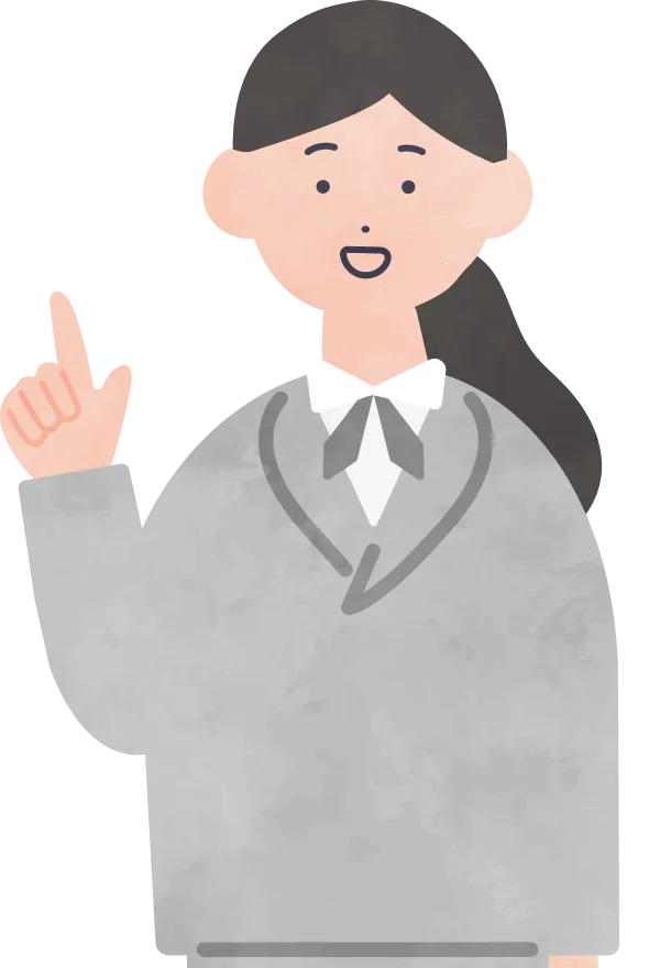 人差し指を立てた女性スタッフのイラスト