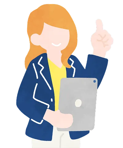タブレットを持つ女性スタッフのイラスト