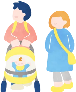 ベビーカーを引く家族のイラスト