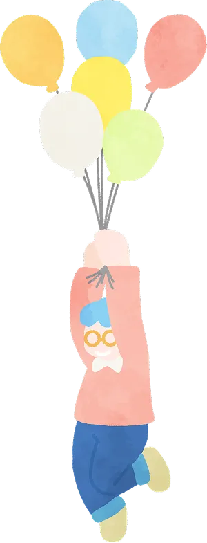 風船で浮く少年のイラスト