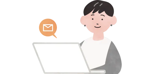 ノートパソコンで対応するスタッフのイラスト
